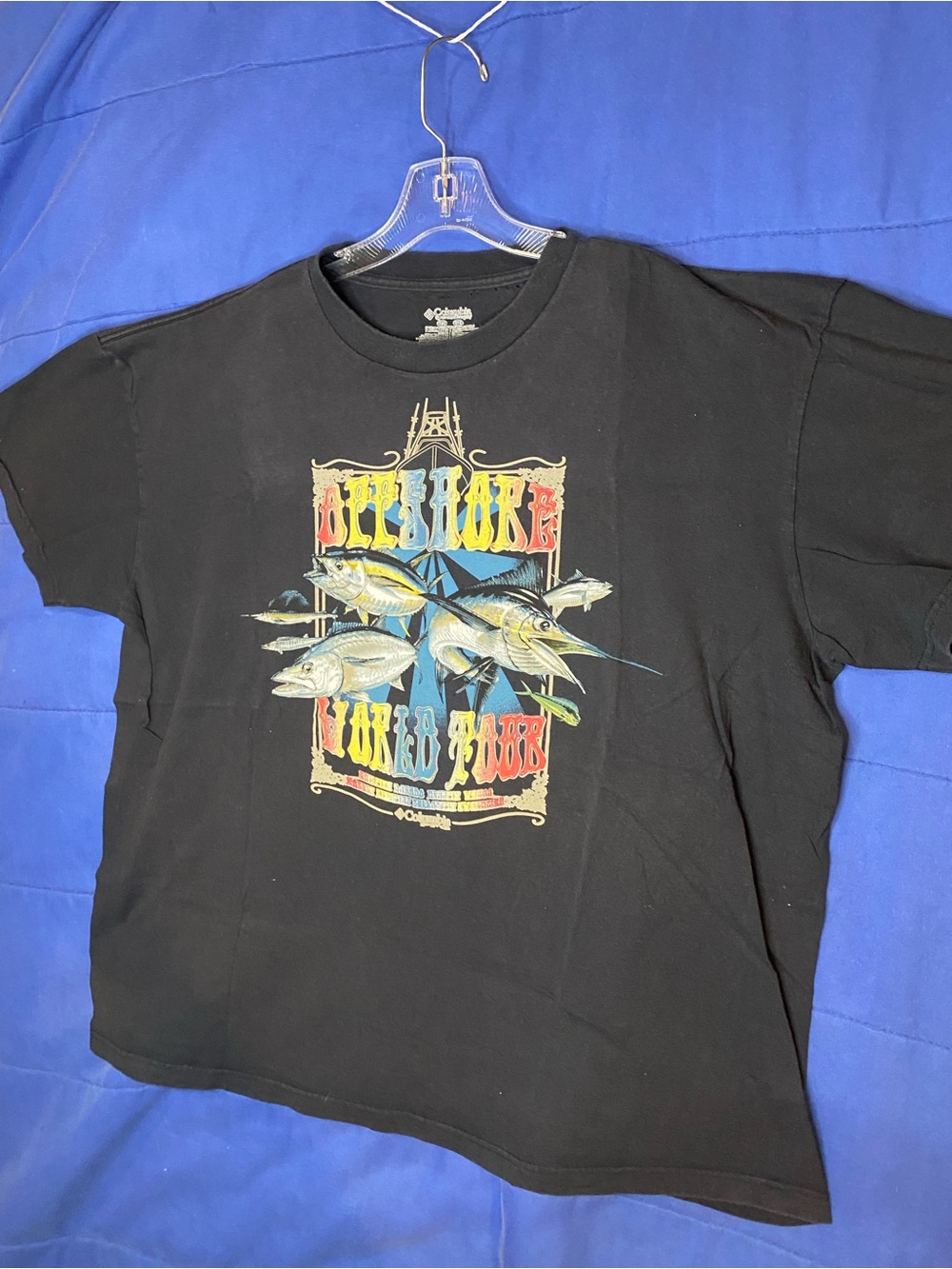 Columbia Black Graphic Fishing Short Sleeve Tee with Multicolor Print